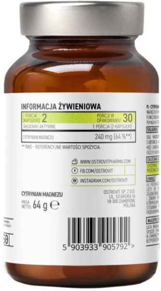 OstroVit Pharma Magnesium citrate 60 капсул (Островіт Магній) 1114674 фото