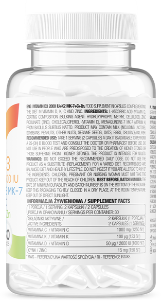 OstroVit Vitamin D3 2000 IU + K2 MK-7 + C + Zinc 60 капсул (Островіт Вітамінний комплекс) 970205 фото