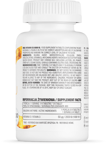 OstroVit Vitamin D3 8000 IU 200 таблеток (Островіт Вітамін D3) 970206 фото