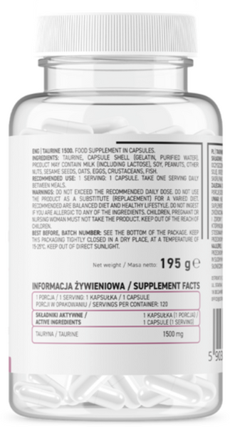OstroVit Supreme Taurine 1500 мг 120 капсул (Островит Суприм Таурин) 1072892 фото