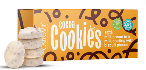 OstroVit Cocoa Cookies with Milk Cream in a Milk Coating with Biscuit Pieces 128 g (ОстроВіт Какао-печиво з молочним кремом) 1161122 фото