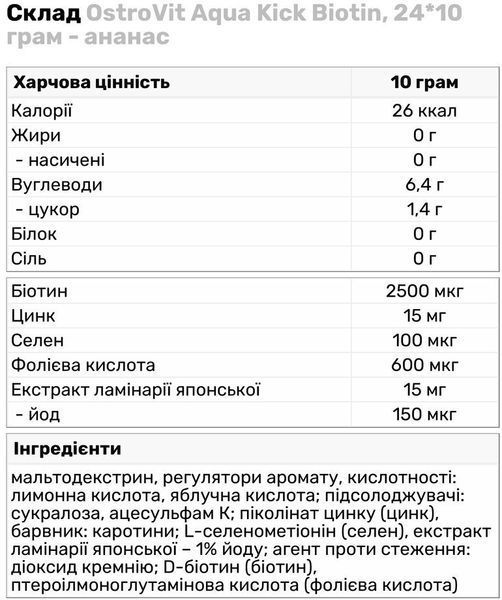 OstroVit Aqua Kick Biotin со вкусом ананаса 24х10 г (Островит Аква Кик Биотин Биотин) 936552 фото
