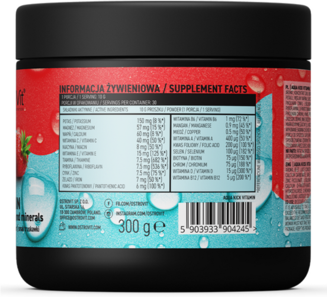 OstroVit Aqua Kick Vit&Min Вітаміни та мінерали 300 г смак полуниці (ОстроВіт Aqua Kick Вітаміни та мінерали) 1072819 фото