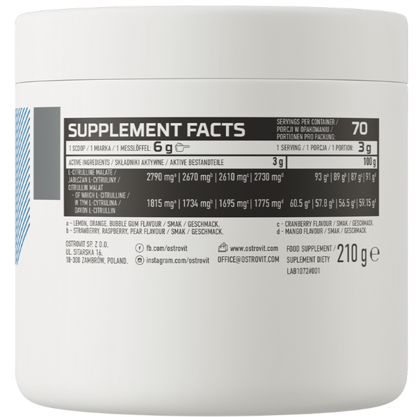 OstroVit Citrulline 210 g Strawberry (Островит Цитруллин Клубника) 802896 фото