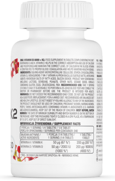 OstroVit Vitamin D3 8000 + K2 60 таблеток (Островит Витамин Д3 + К2) 1022727 фото
