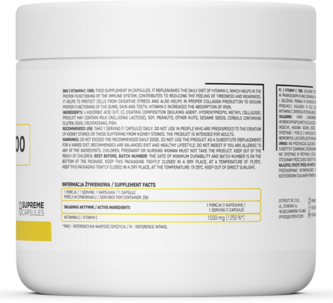 OstroVit Vitamin C Витамин C 1000 мг 250 капсул (Островіт Вітамін С) 1072899 фото