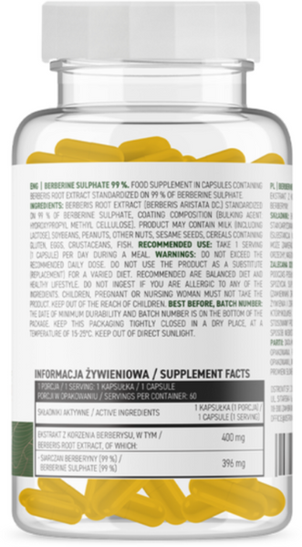 OstroVit Berberine Sulphate 99% Берберин 60 капсул (Островит Берберин Сульфат 100% Берберин) 1072823 фото