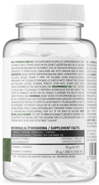OstroVit Vitamin D3 2000 + K2 120 капсул (Островіт Вітамін D3 + K2) 1072903 фото