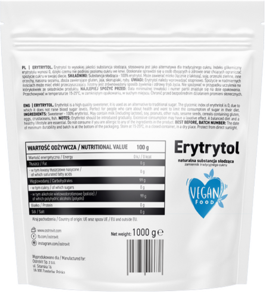 OstroVit Erythritol 1000 g (ОстроВіт Еритритол) 1161138 фото