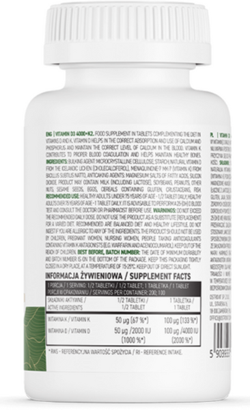 OstroVit Vitamin D3 4000 IU + K2 vege 100 таблеток (Островіт Вітамін D3 + K2) 1073991 фото