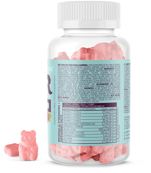 OstroVit Healthy Hair Koala Gummies Комплекс витаминов и минералов со вкусом черники и малины 60 желеек (Островит Коала) 970187 фото