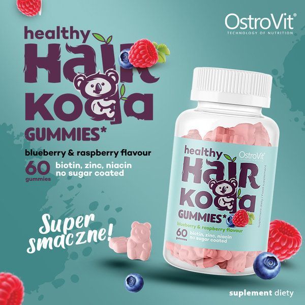 OstroVit Healthy Hair Koala Gummies Комплекс витаминов и минералов со вкусом черники и малины 60 желеек (Островит Коала) 970187 фото